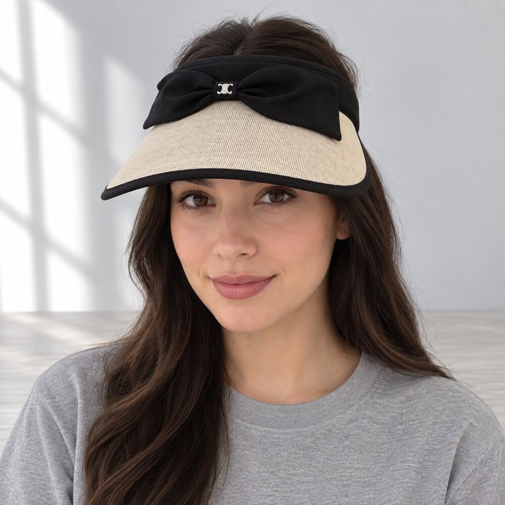 CELINE Triomphe Beige Bow Sun Visor - Picture 2 of 6